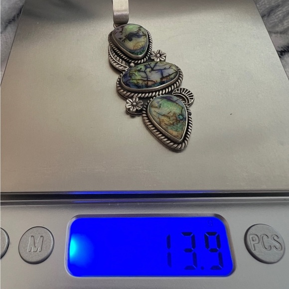 ❤️ Spiderweb Opal Navajo Influenced Statement Pendant 14.9gm 14mm Bail Stunning - Picture 11 of 12